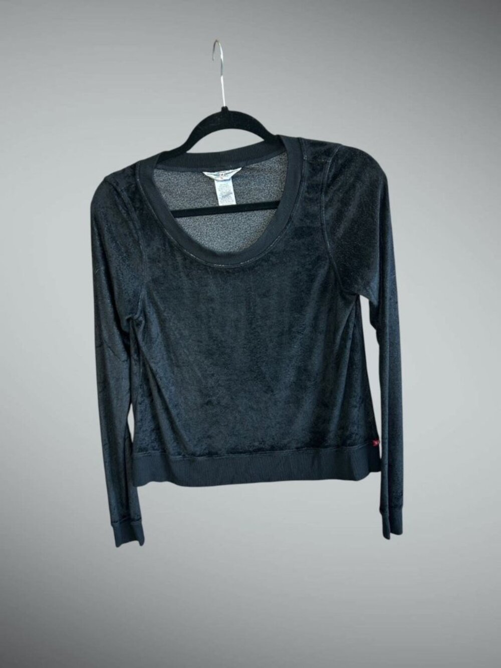 Hard Tail Forever Black Velveteen Scoop Neck Long Sleeve Top
